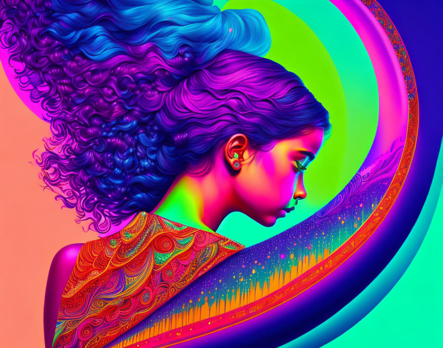 Vibrant Profile of a Young Girl in Abstract Colors