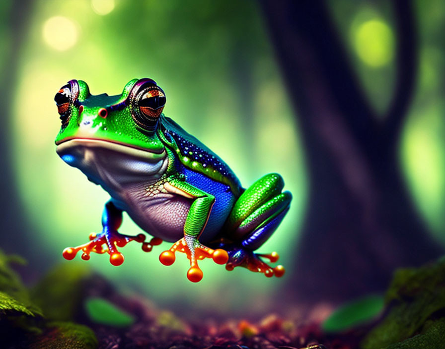 Colorful Frog Perched on Branch in Lush Greenery