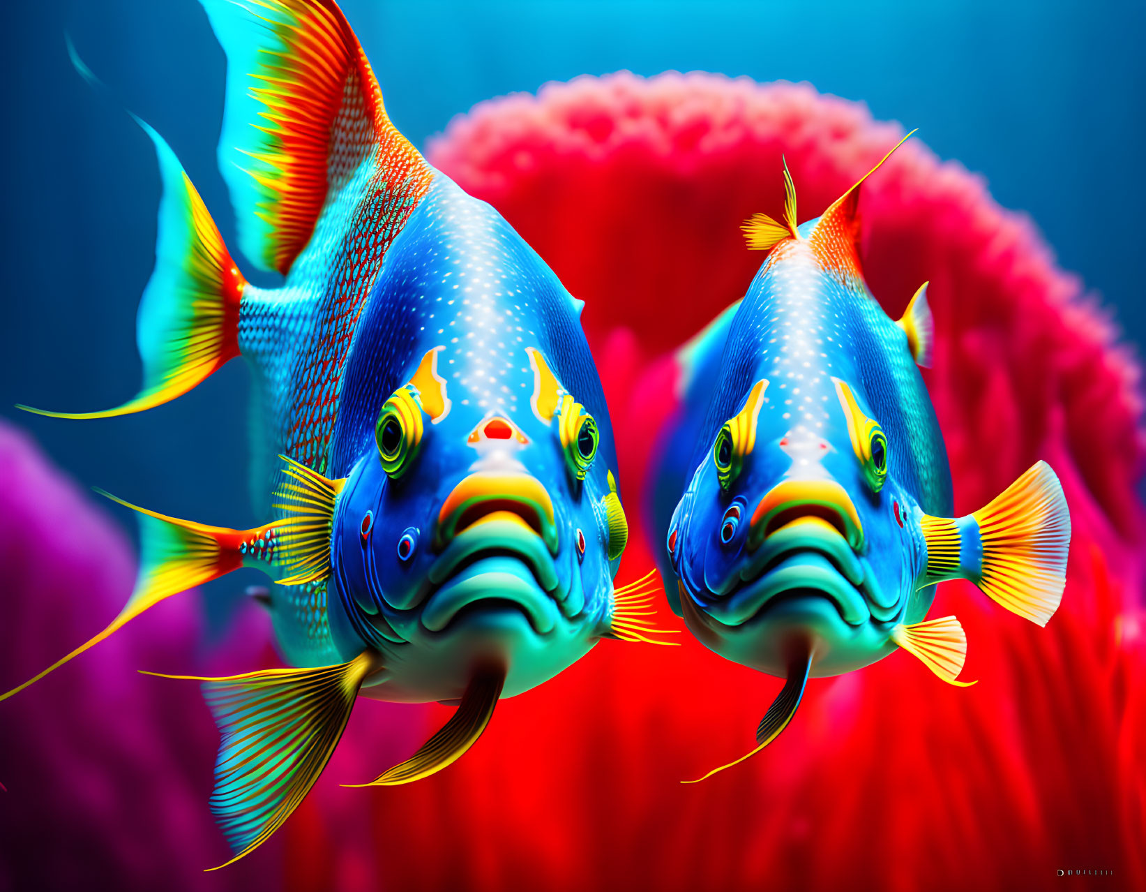 Colorful fish with intricate patterns in vibrant underwater scene