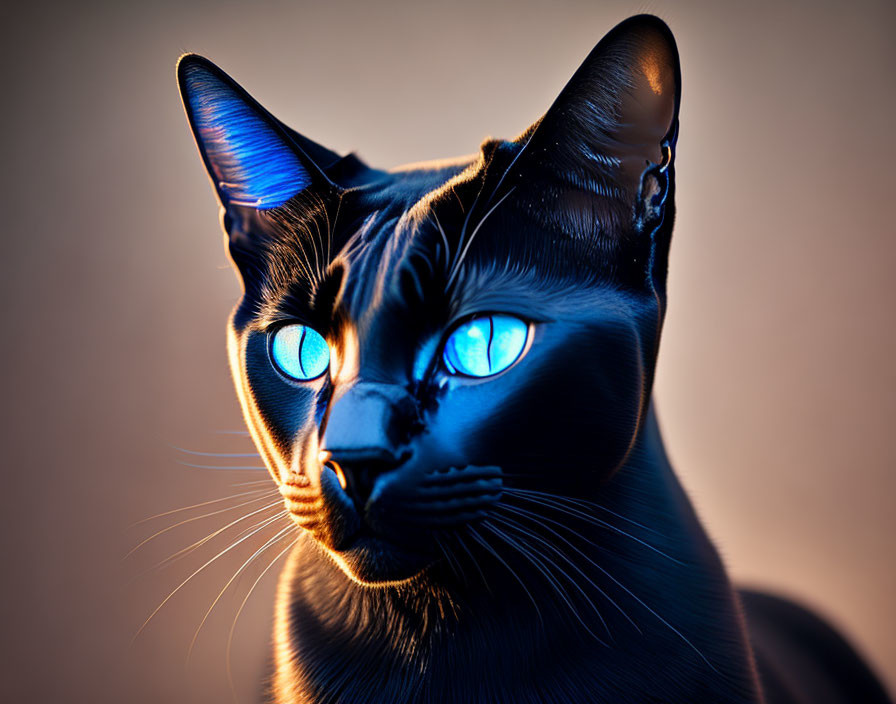 Black Cat with Blue Eyes in Warm Light