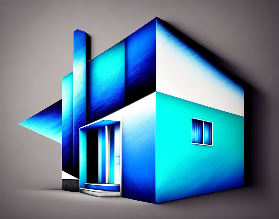 Abstract Blue and White Building Illustration with Sharp Angles