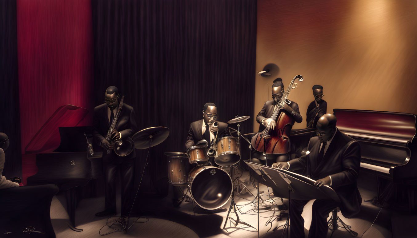 Four-member Jazz Band Performing on Dark Stage