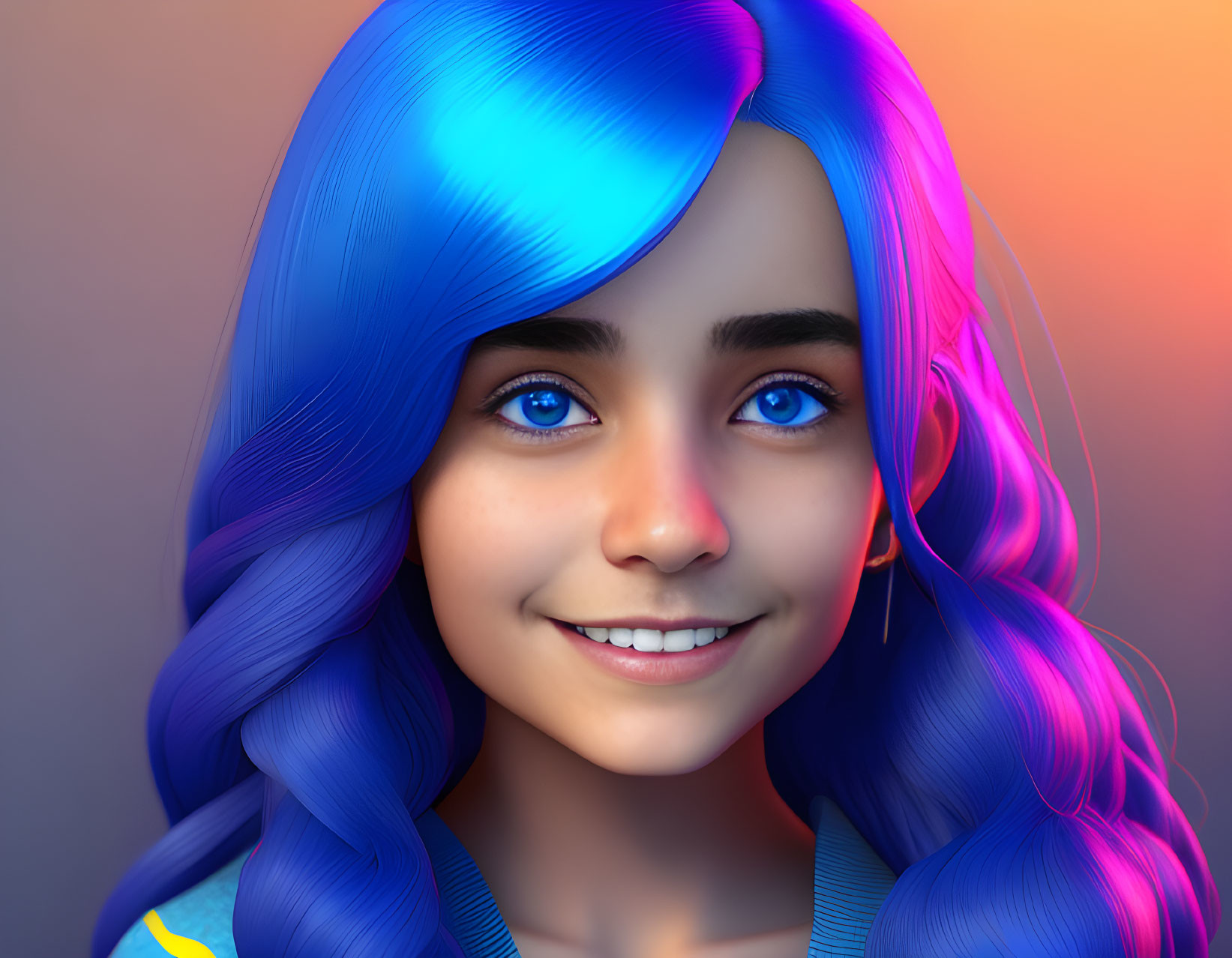 Vibrant Blue Hair Girl in 3D Illustration