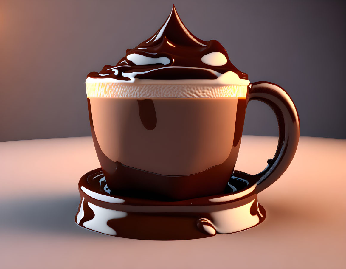 Stylized digital image: Hot chocolate with whipped cream and chocolate sauce