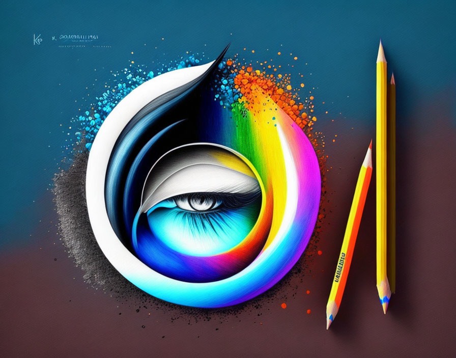 Colorful Abstract Human Eye Illustration with Pencils