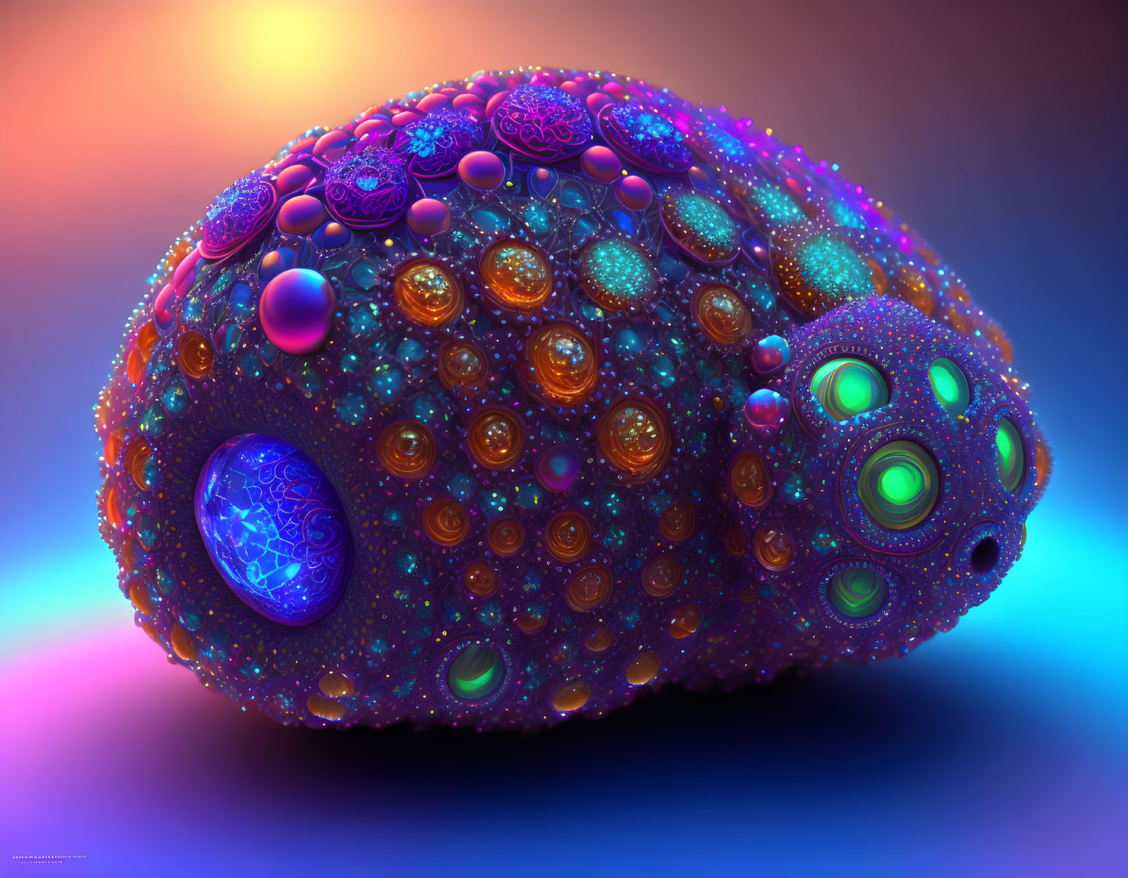 Colorful Spherical Digital Artwork with Intricate Patterns and Textures of Fantastical Sea Ur