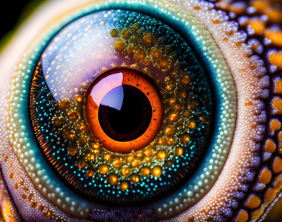 Detailed Close-up of Vividly Colored Reptile Eye Patterns