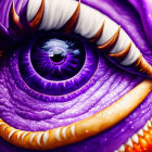 Detailed purple eye with feather-like textures on reptilian orange skin