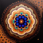 Intricate Orange, Brown & Blue Fractal Cosmic Flower Pattern