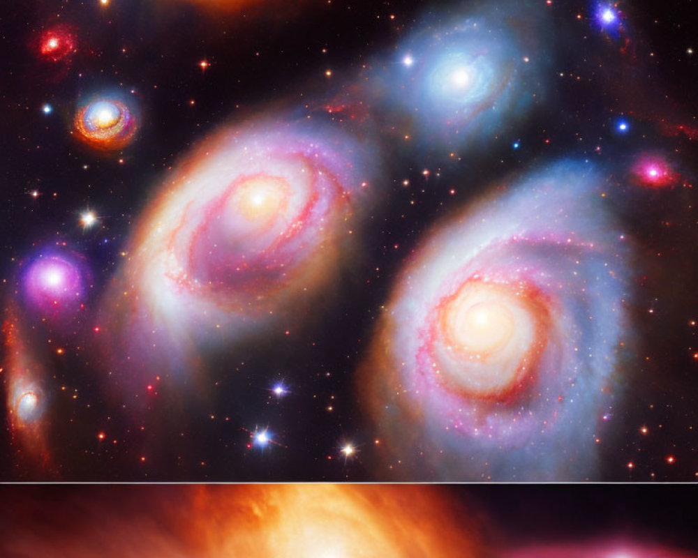 Vibrant cosmic scenes: swirling galaxies, nebulae, stars in space