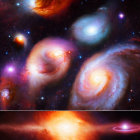 Vibrant cosmic scenes: swirling galaxies, nebulae, stars in space