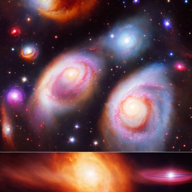 Vibrant cosmic scenes: swirling galaxies, nebulae, stars in space