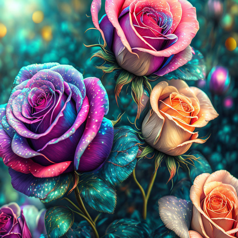 Colorful Fantasy Roses with Pink, Purple, and Orange Hues