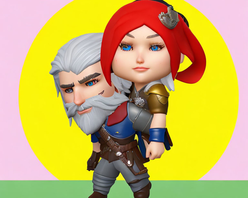 Male Dwarf and Female Warrior in Armor Against Colorful Background