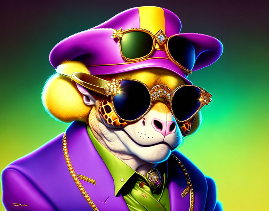 Vibrant anthropomorphic sheep in stylish attire