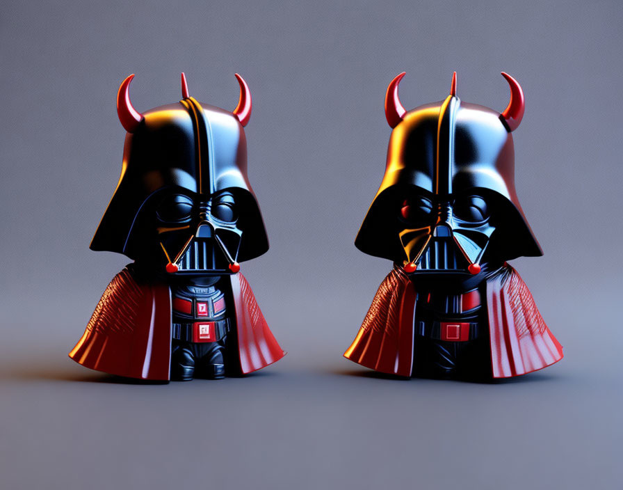 Stylized Darth Vader figurines with red capes and horned helmets