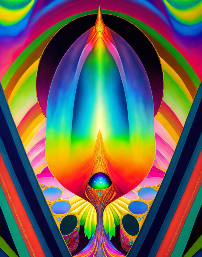 Symmetrical Abstract Artwork with Psychedelic Colors and Shapes