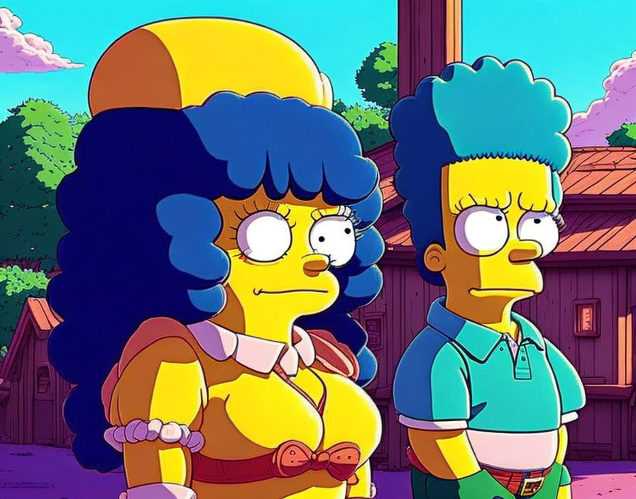 Animated image: Two characters with Marge Simpson-like features in varied attire and hairstyles, displaying surprise.