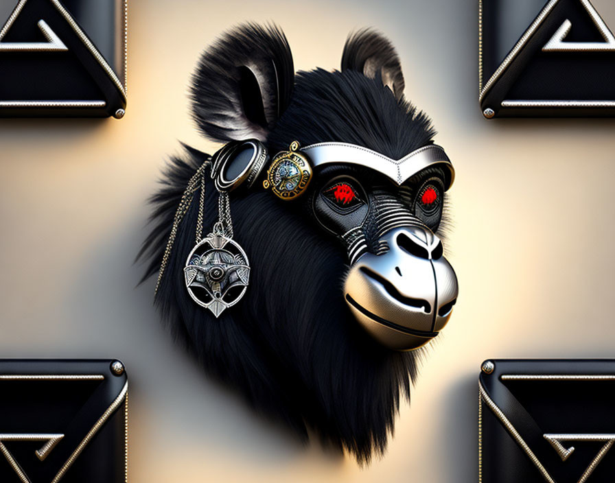 Digital Monkey Portrait with Ornate Jewelry on Golden Background