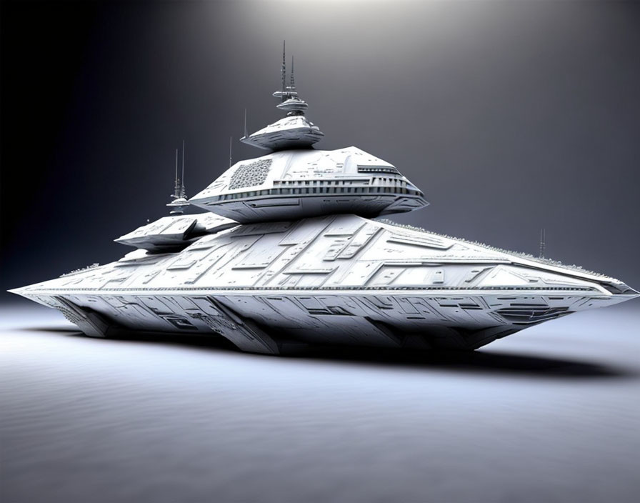 Detailed futuristic battleship spacecraft on gradient background