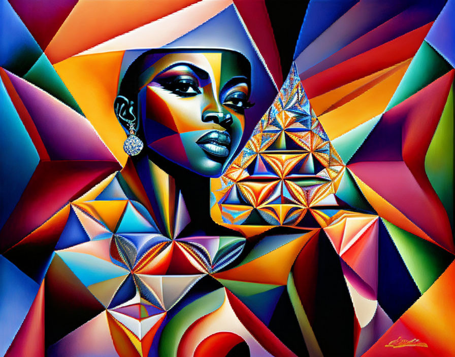 Colorful Abstract Portrait of Woman with Geometrical Patterns