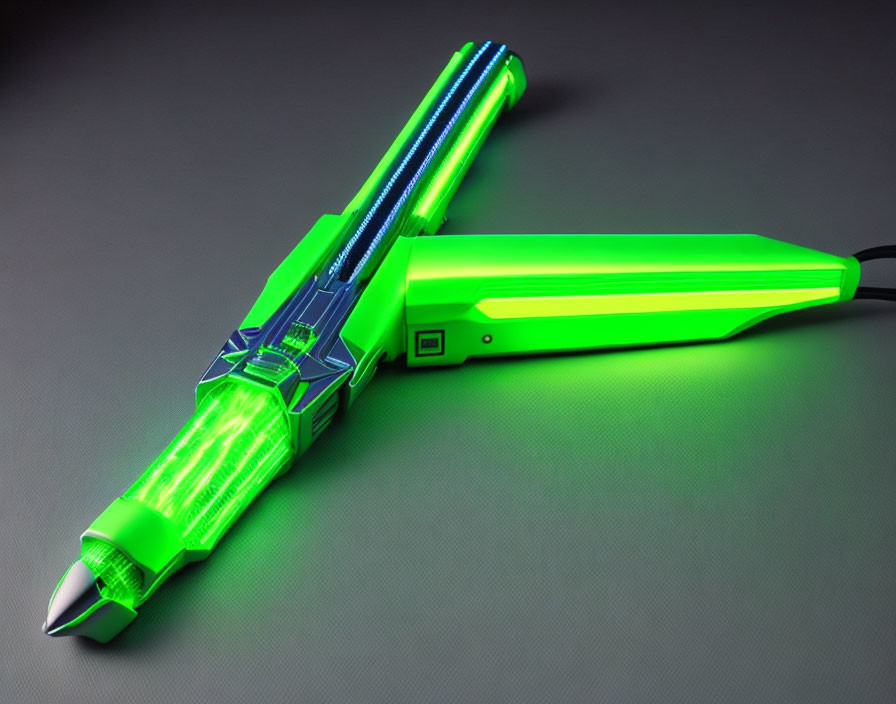 Neon Green Glowing Straightening Iron with Electric Blue Accents