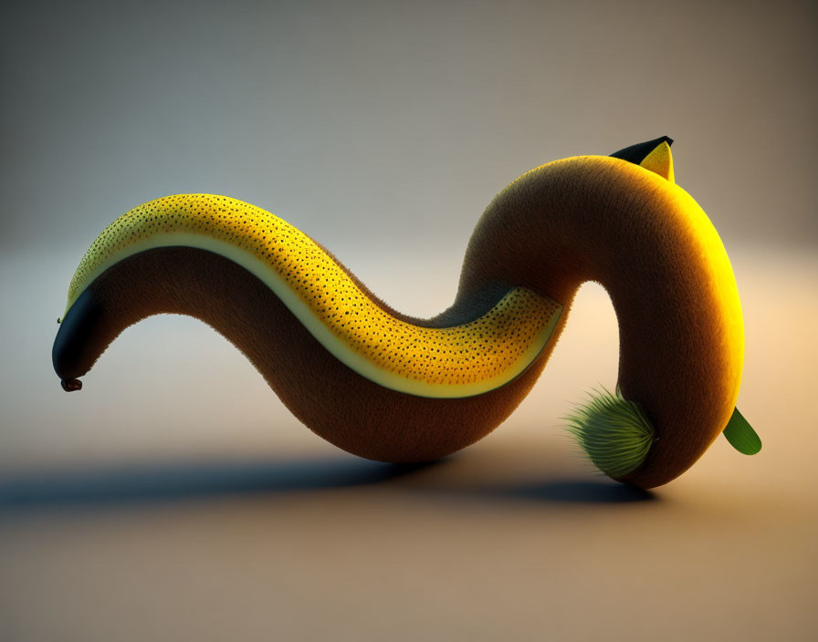 Digital art: Banana with kiwi texture merging with kiwi fruit