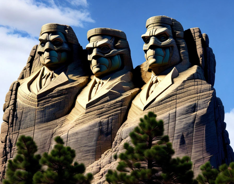 Mount Rushmore with Gorilla Faces Under Clear Blue Sky