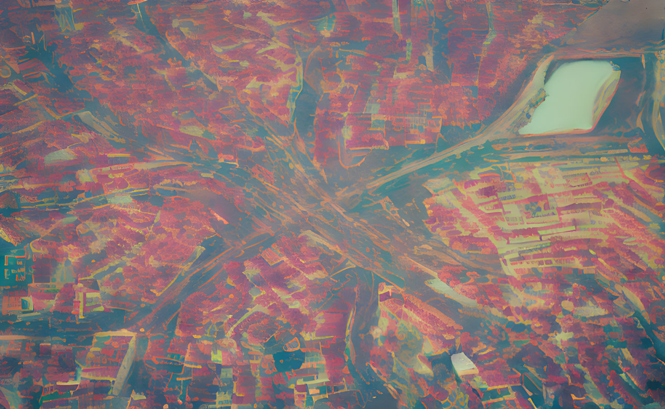 Abstract Aerial View of Distorted Urban Landscape in Warm Hues