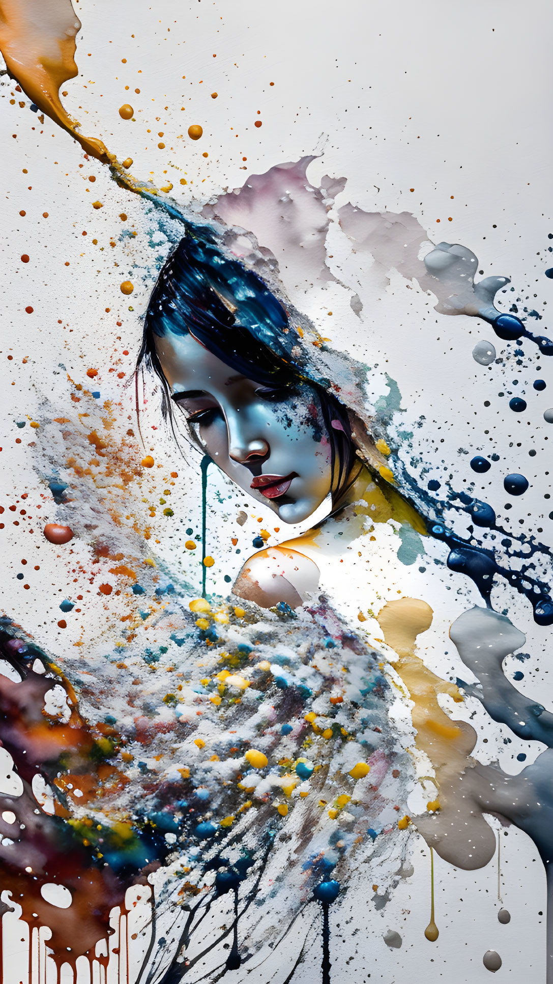 Colorful Abstract Paint Splashes Transform Woman's Portrait