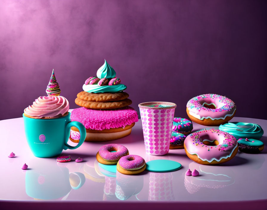 Assortment of Colorful Desserts on Reflective Surface