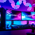 High-Tech Gaming Setup with Neon Lights and Multiple Monitors