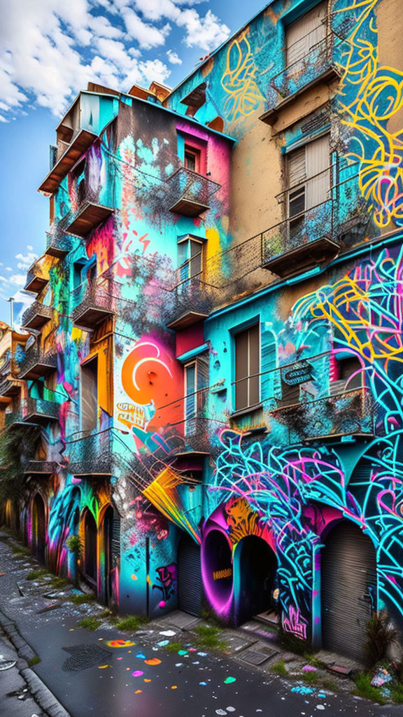 Colorful Urban Street Art with Blues, Pinks, and Yellows