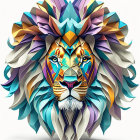 Vibrant paper origami lion head with geometric shapes