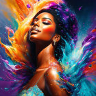 Colorful digital art portrait blending woman with cosmic stars.