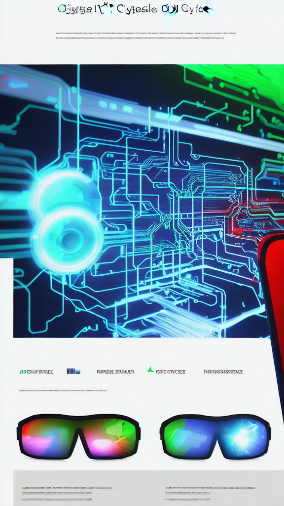 Vibrant digital circuit design poster with 3D glasses