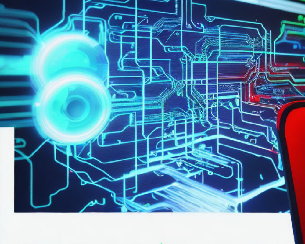 Vibrant digital circuit design poster with 3D glasses