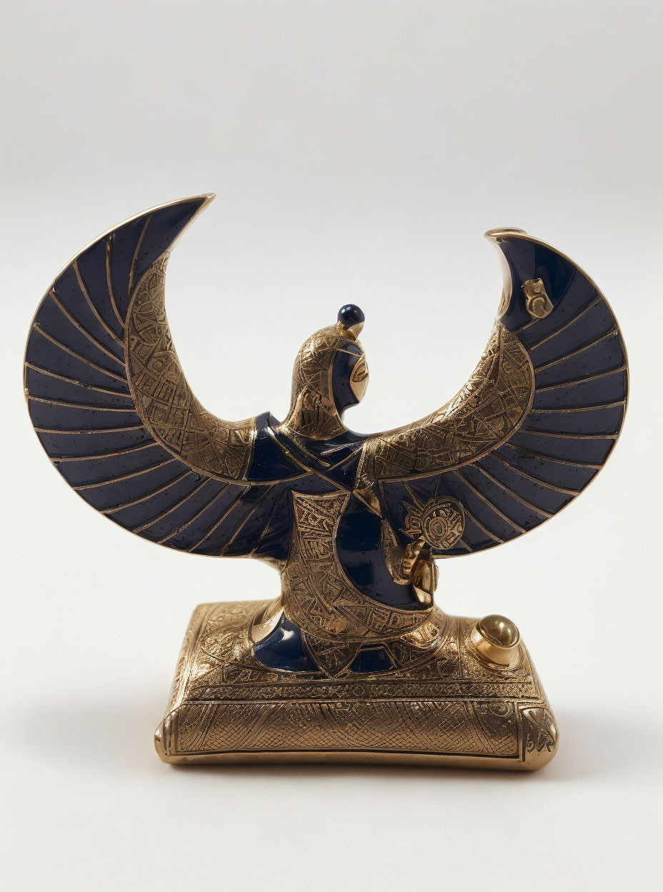 Intricate Golden Winged Creature Figurine on Rectangular Base