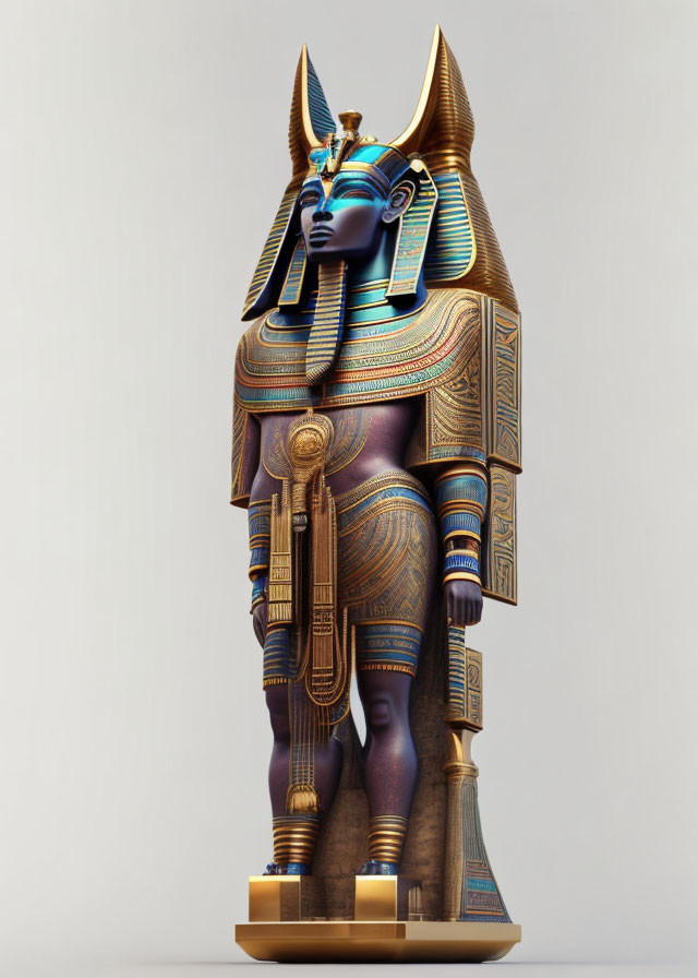 Vibrant digital artwork of detailed Egyptian pharaoh statue