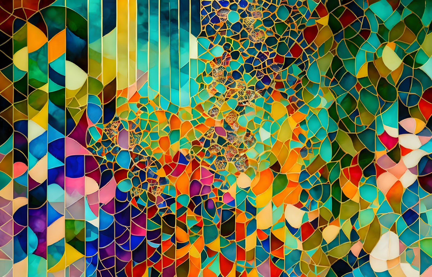 Vibrant Mosaic Pattern with Warm and Cool Color Gradients