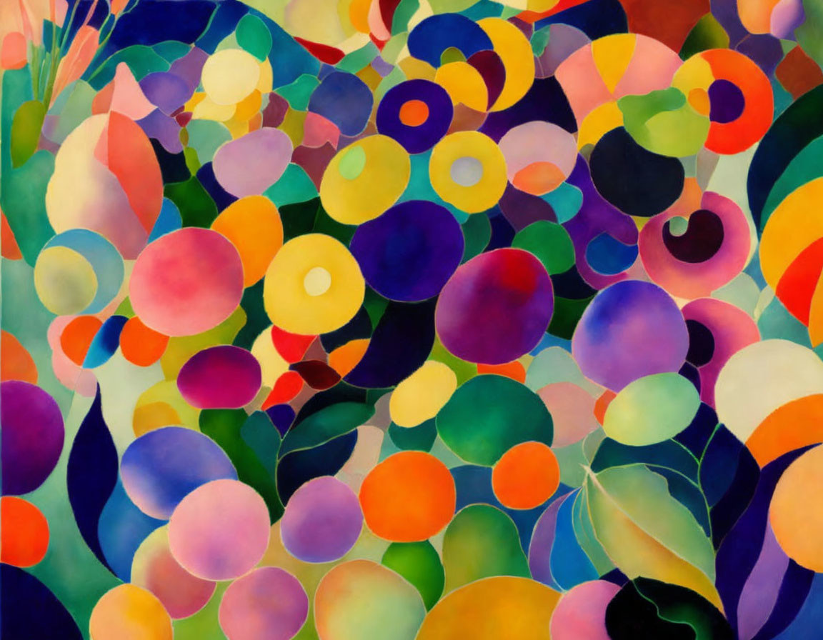 Colorful Abstract Painting with Overlapping Circles in Dynamic Mosaic