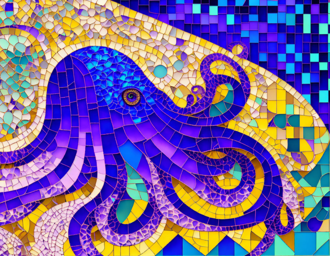 Colorful Octopus Mosaic Artwork with Intricate Patterns