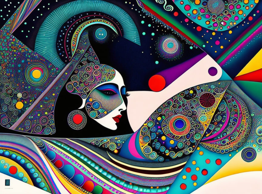 Colorful Psychedelic Abstract Female Profile Illustration