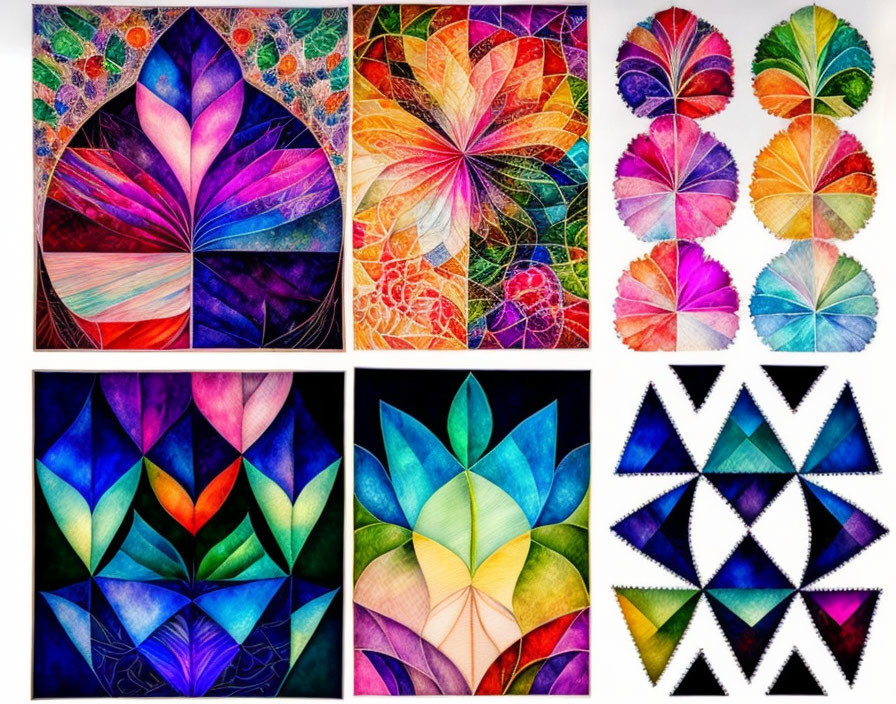 Colorful Geometric Art Collage with Floral and Abstract Motifs