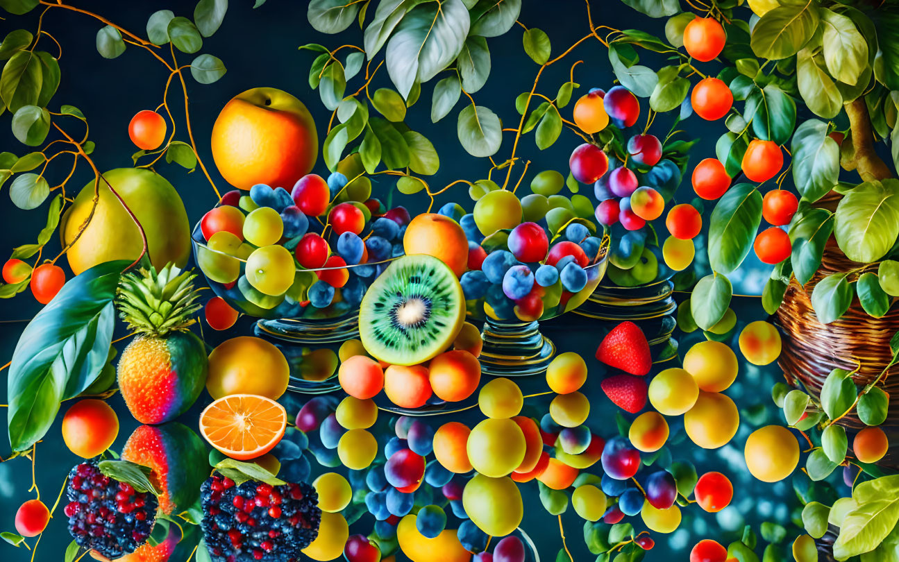 Colorful Fresh Fruit Display on Dark Background