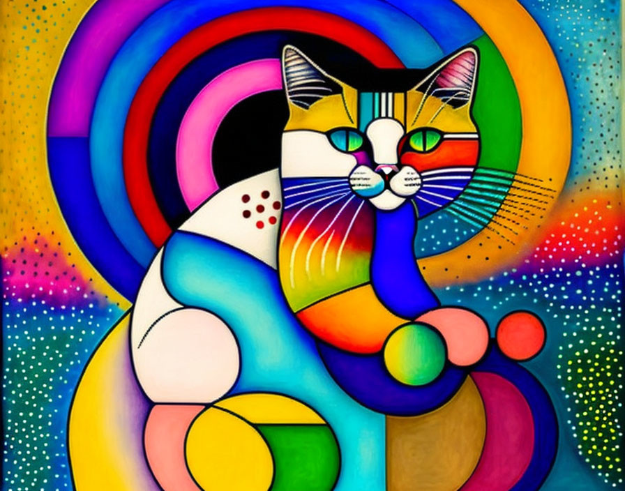 Vivid Abstract Painting of a Cat with Colorful Patterns