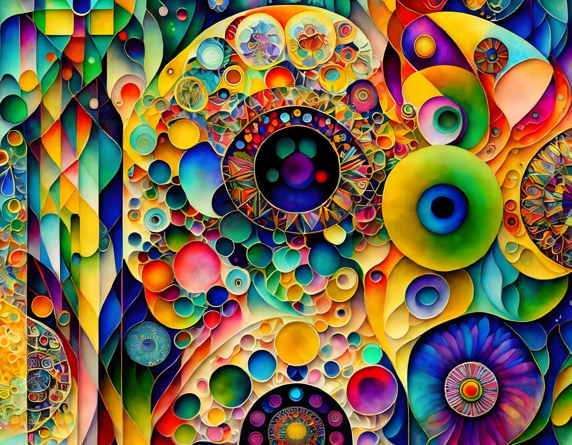 Colorful Abstract Artwork with Patterns, Circles, and Swirls