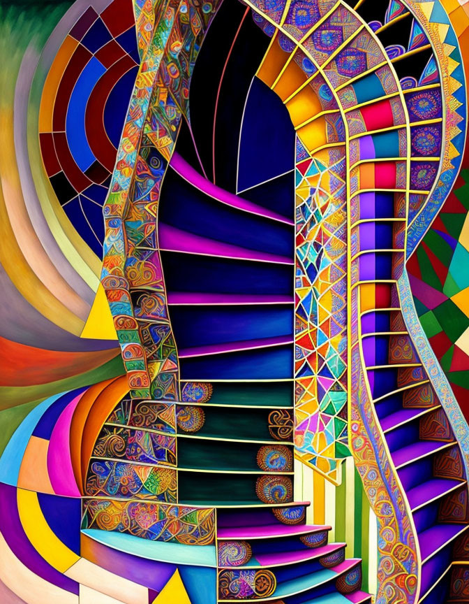 Colorful Abstract Art with Swirling Patterns and Geometric Shapes