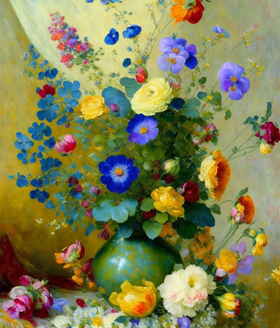 Colorful Floral Painting with Moon and Vase