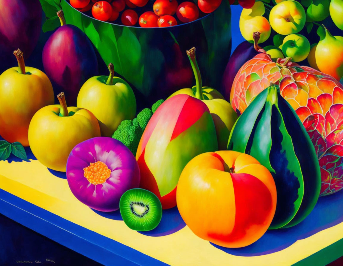 Colorful Fruit Still Life Painting with Light and Shadow Contrast